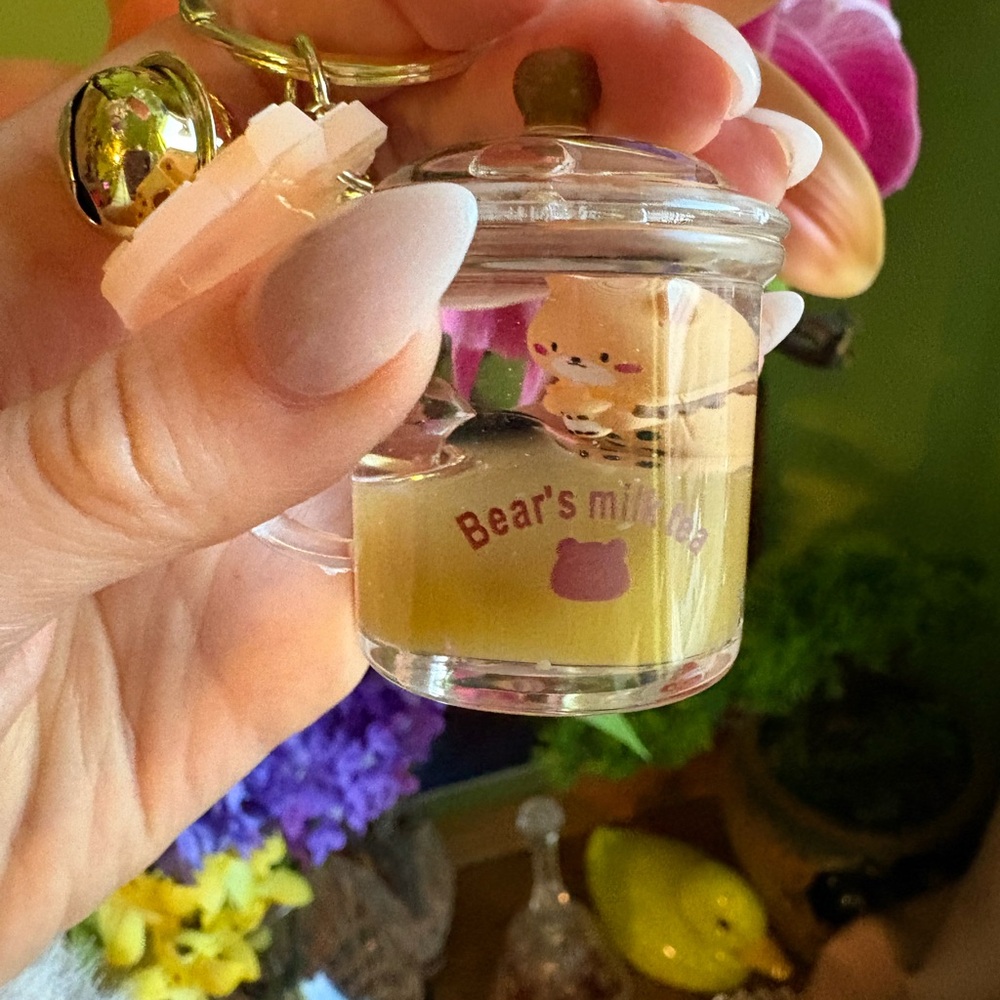 Boba Tea Cafe Jar of Bear Milk Tea Bell and Mug charm sensory Kawaii Keychain